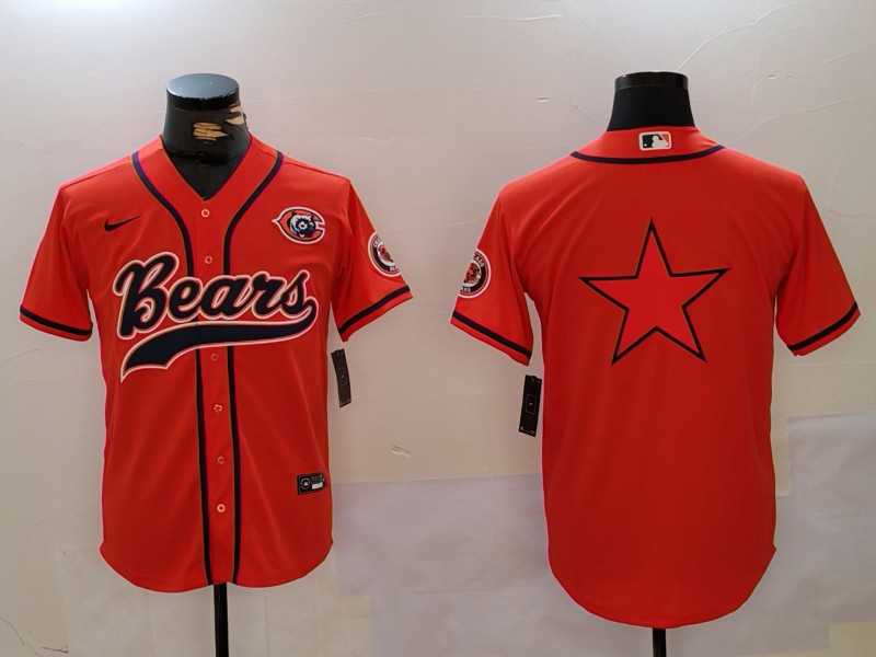 Mens Chicago Bears Blank Orange Throwback With Patch Cool Base Stitched Baseball Jersey